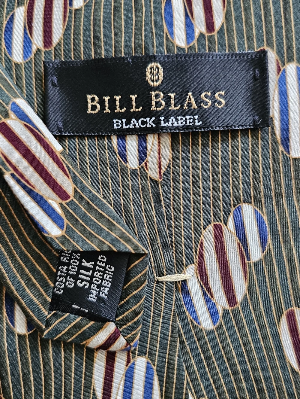 Vintage Bill Blass Black Label Olive Green Silk Wide Tie